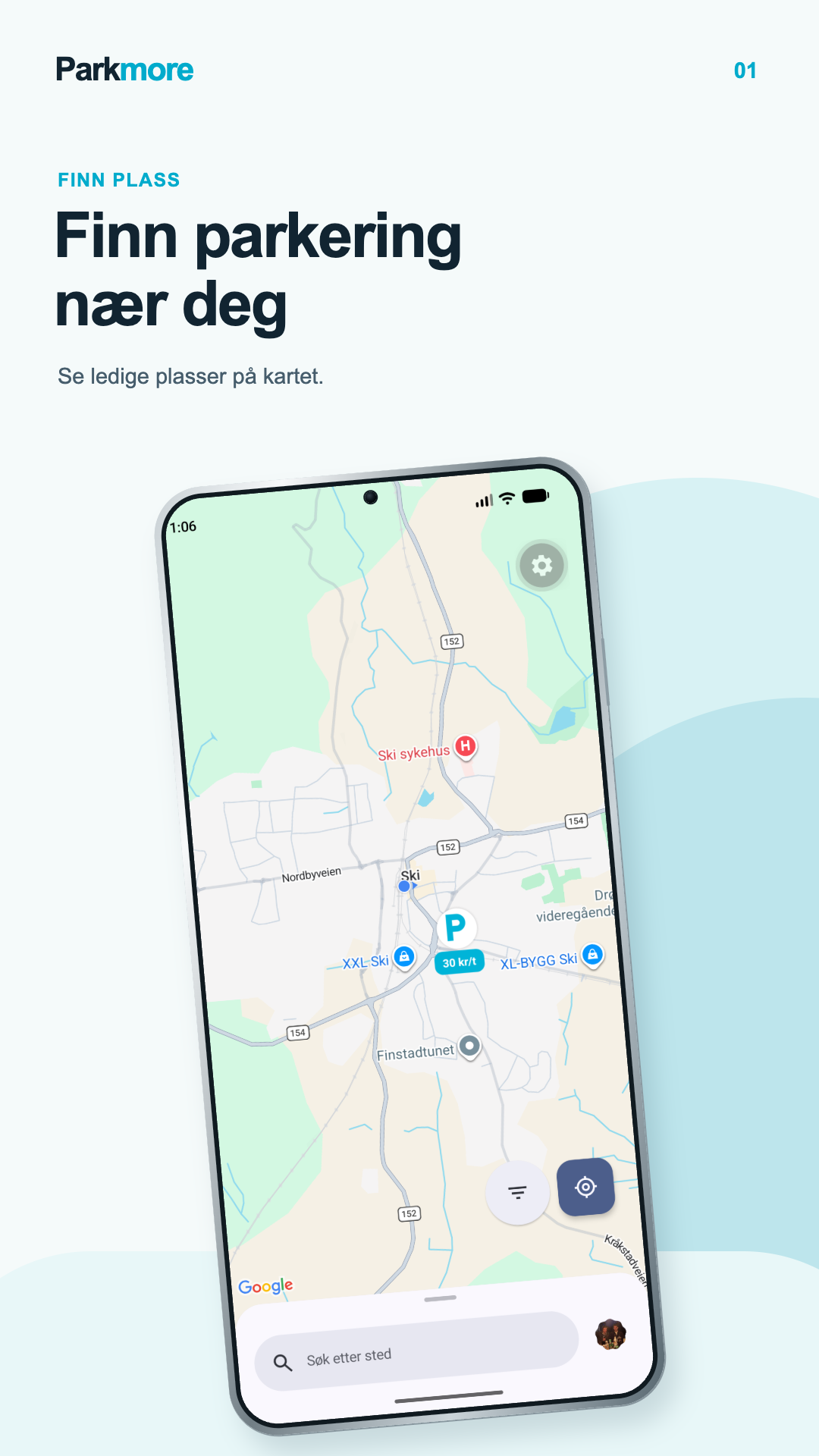 Parkmore på Android, med kart over Ski